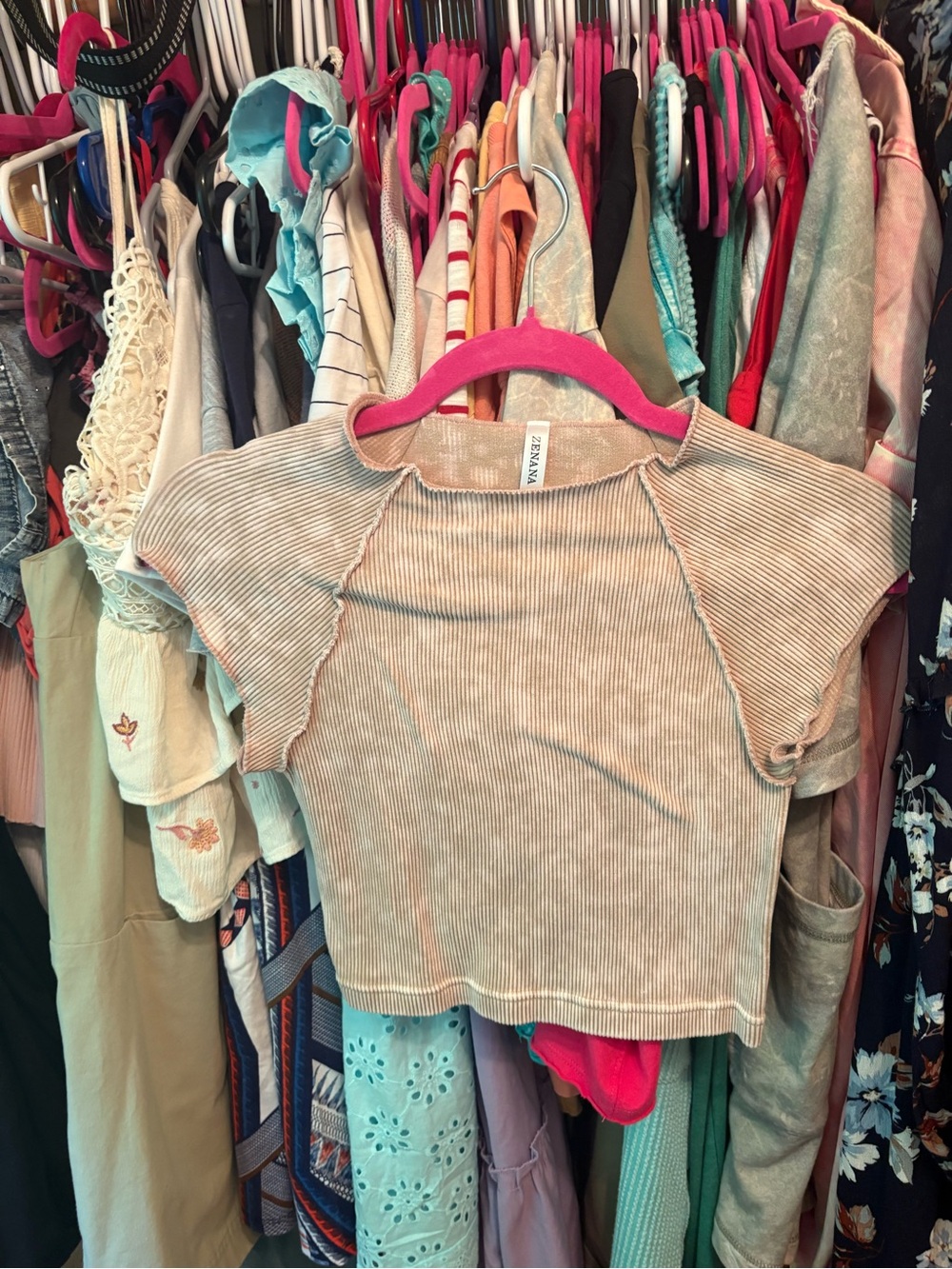 ZENANA Beige Ribbed Top - Beige